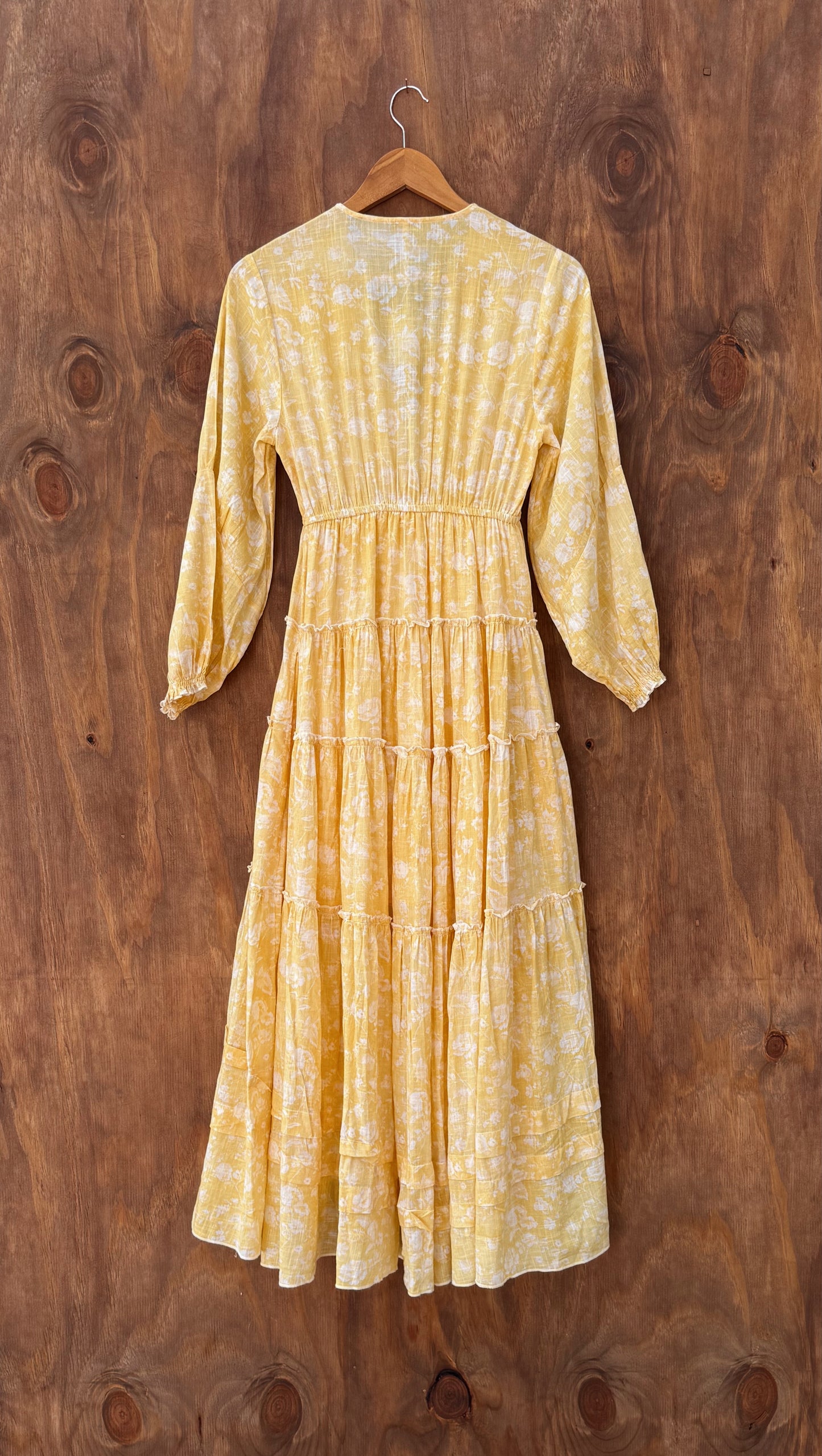 Yellow patterned midi buttonup dress by Free people