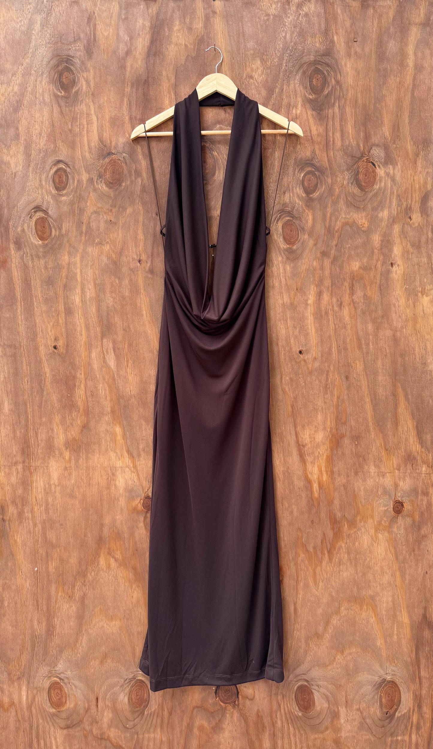 Chocolate Brown deep v neck halter maxi dress