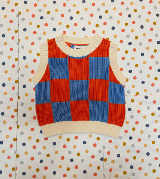 Color Block Checkered Knit Vest