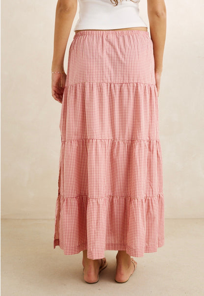 Lola Check Tiered Maxi Skirt