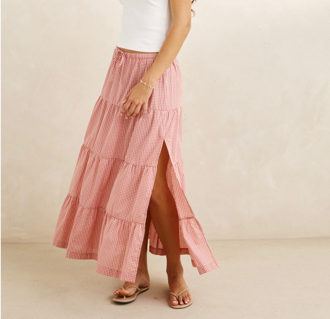 Lola Check Tiered Maxi Skirt