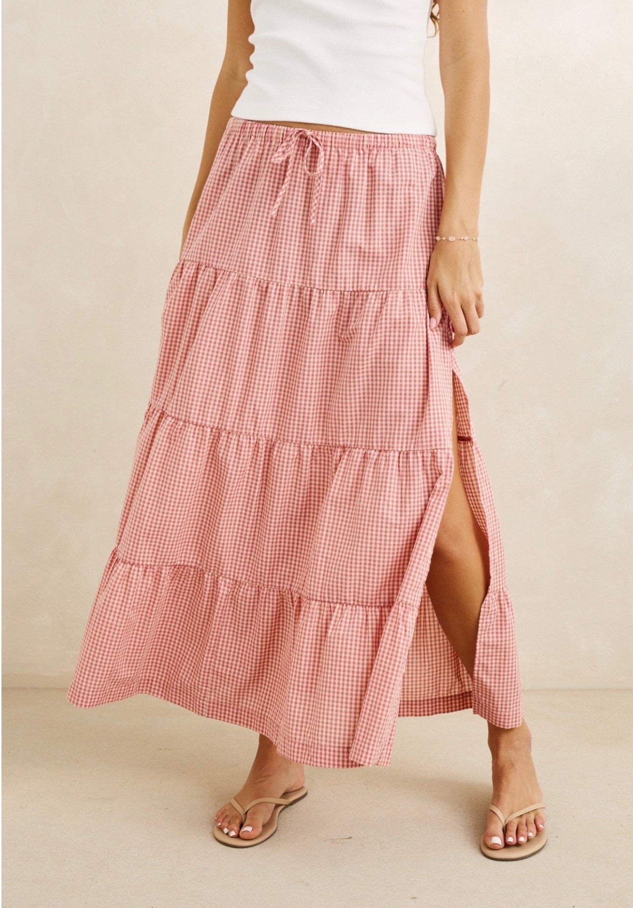 Lola Check Tiered Maxi Skirt