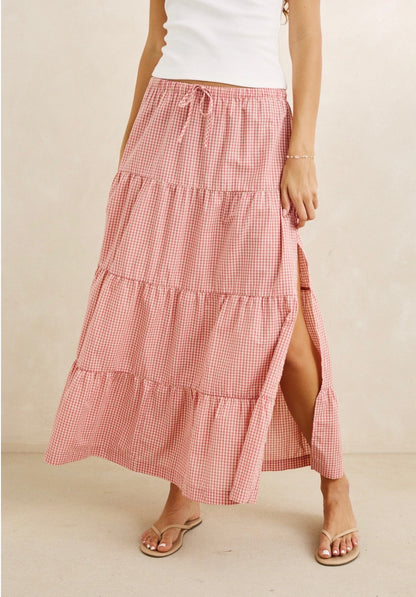 Lola Check Tiered Maxi Skirt