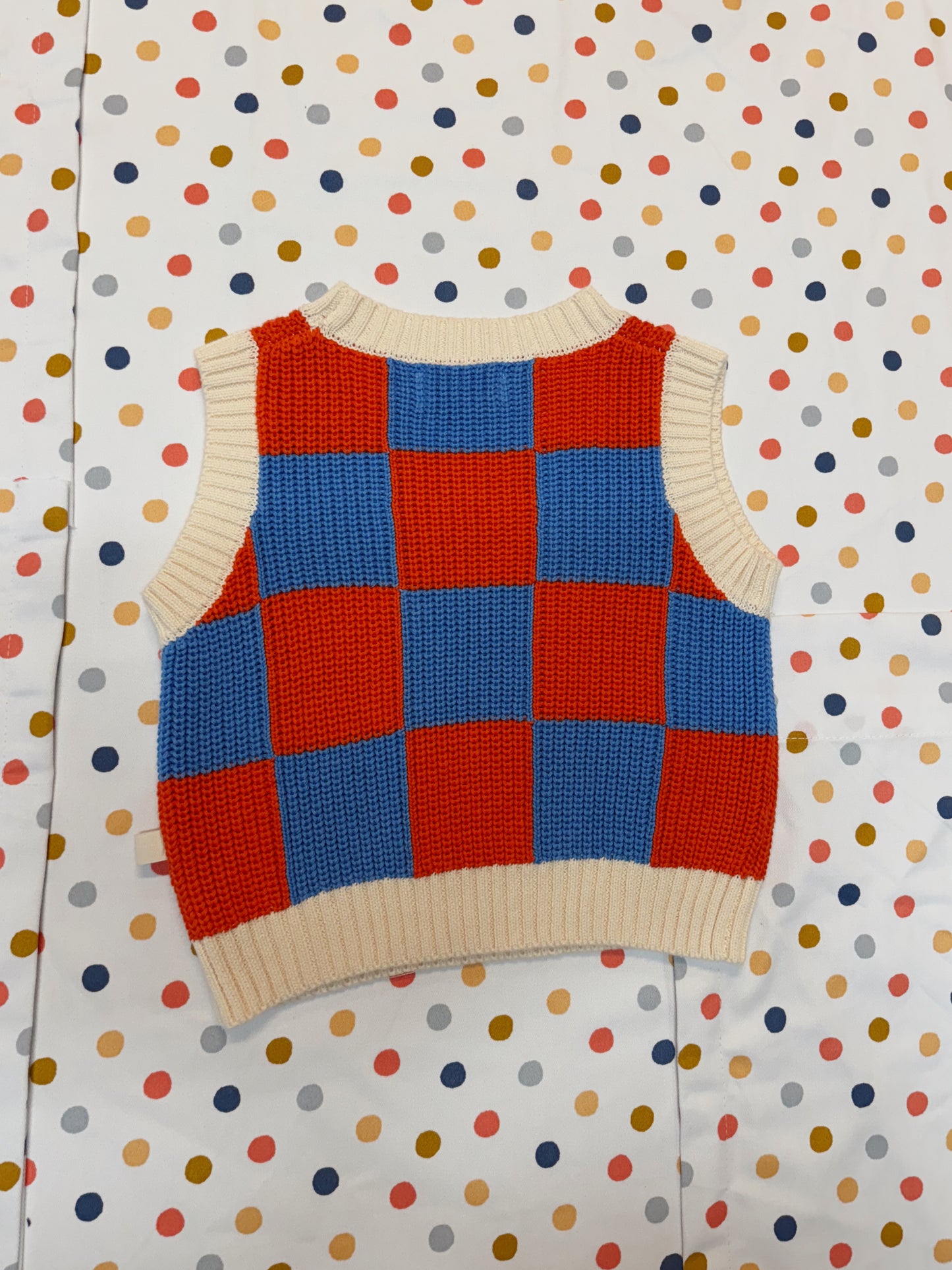 Color Block Checkered Knit Vest