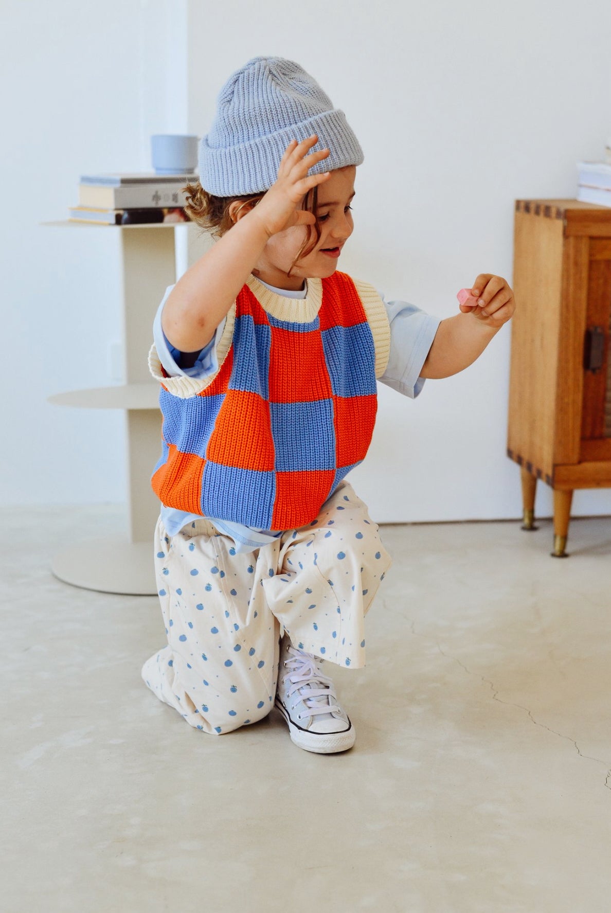 Color Block Checkered Knit Vest