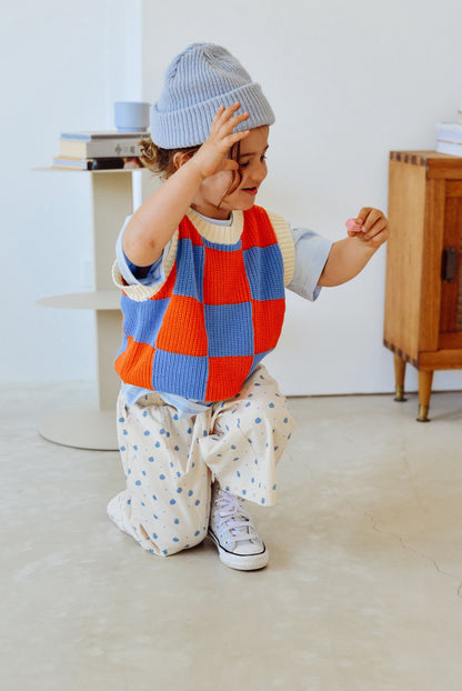 Color Block Checkered Knit Vest