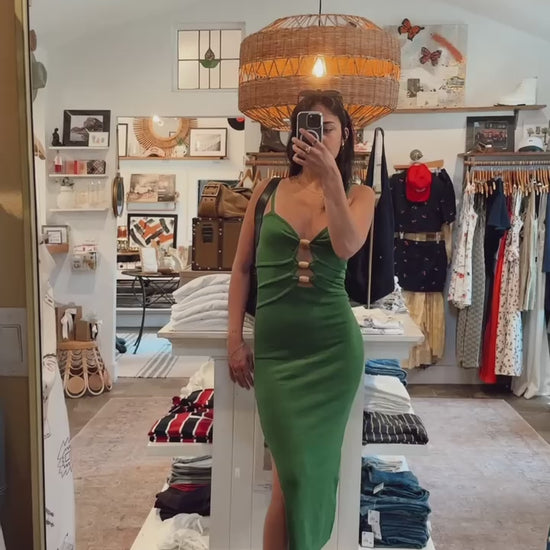 Green knit cut out Midi Dress 