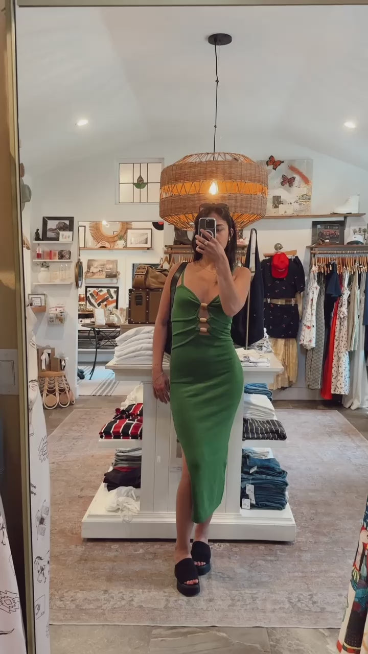 Green knit cut out Midi Dress 